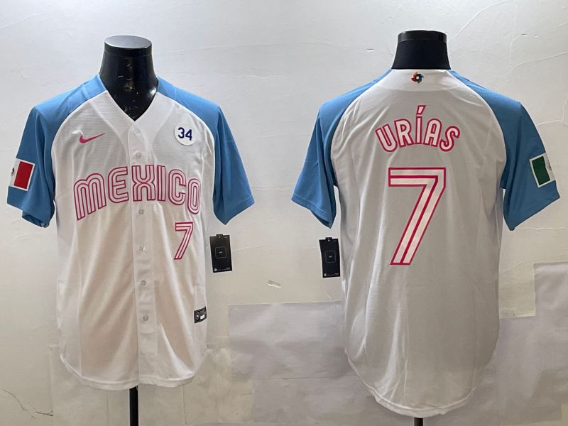 Men 2025 World Cub Mexico #7 Urias White Nike MLB Jersey style 1